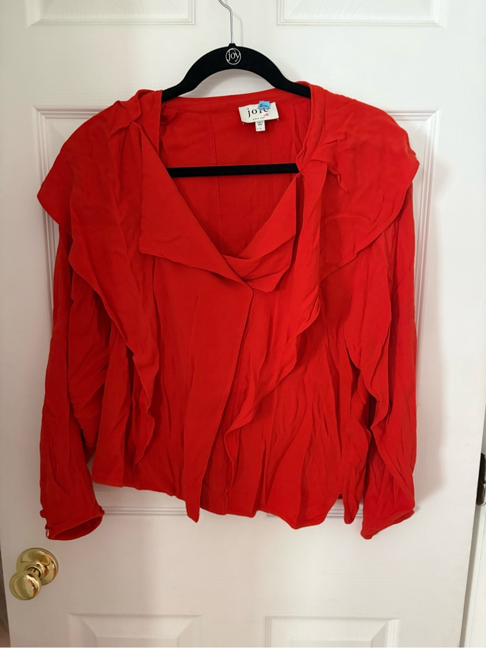 Joie Red/Orange Ruffled Long-Sleeve Blouse Size Large